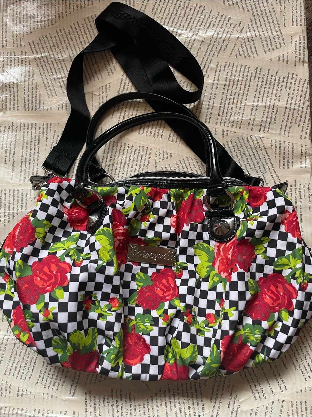 Betseyville Checkered Red Roses purse